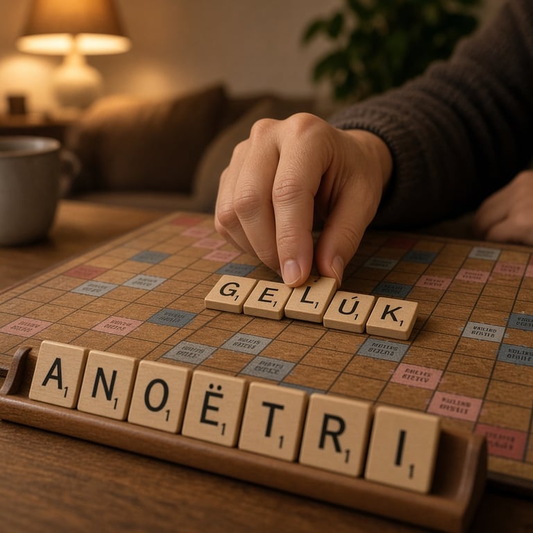 Scrabblebord met letterstenen tijdens een gezellige spelavond