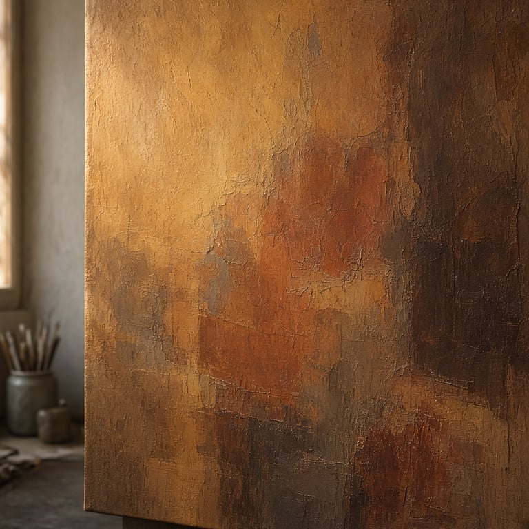 Gelaagd schilderij in aardse oker-, sienna- en umbertinten