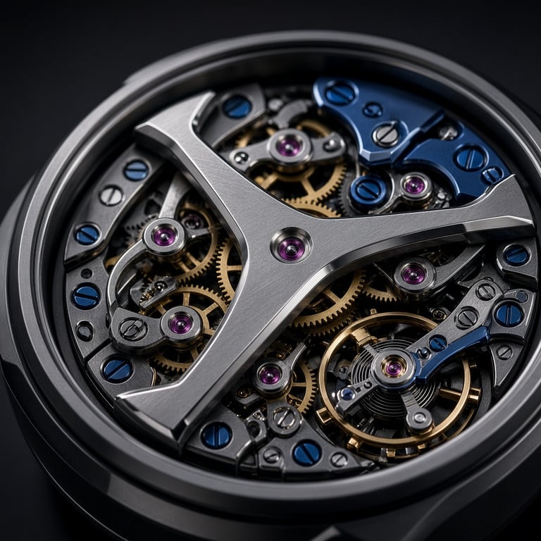 Detail van het handopwindbare DB2144V3-uurwerk met titaniumbrug