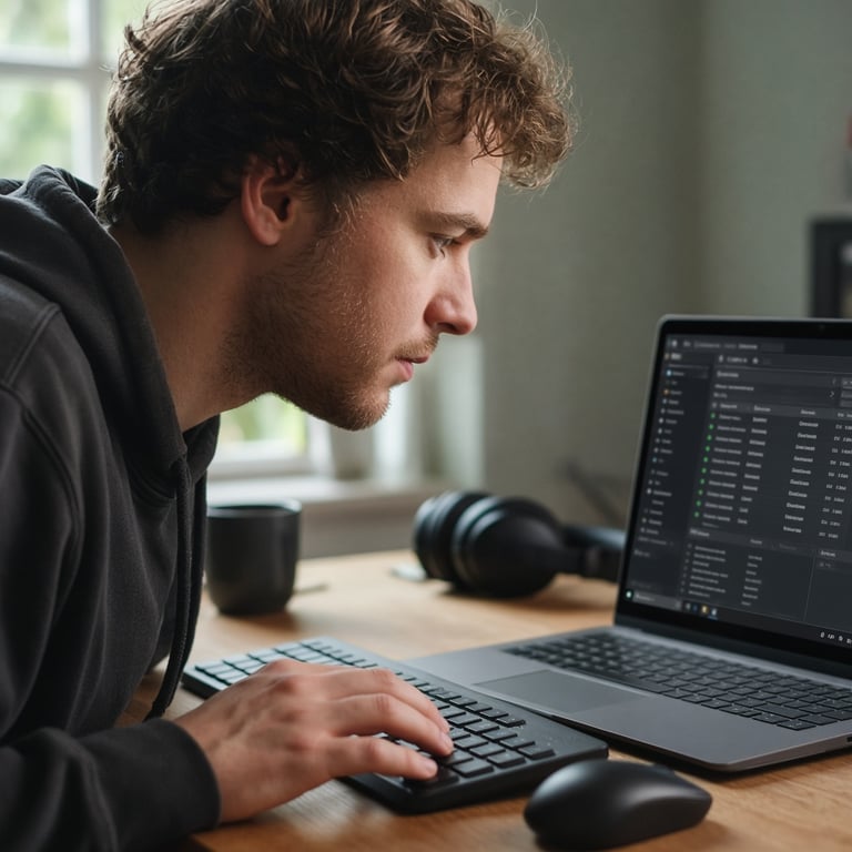 Een gamer test Rust-consolecommando's op een eigen server met een laptop naast het scherm