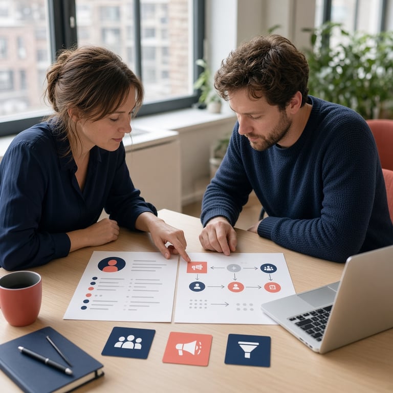 Marketeer en recruiter bespreken vaardigheden en klantreis tijdens een sollicitatiecampagne
