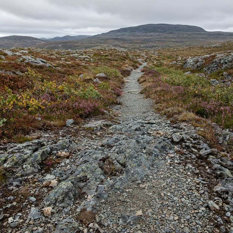 Merket fjellsti mot Tempelnatten med utsyn over fjellområdet