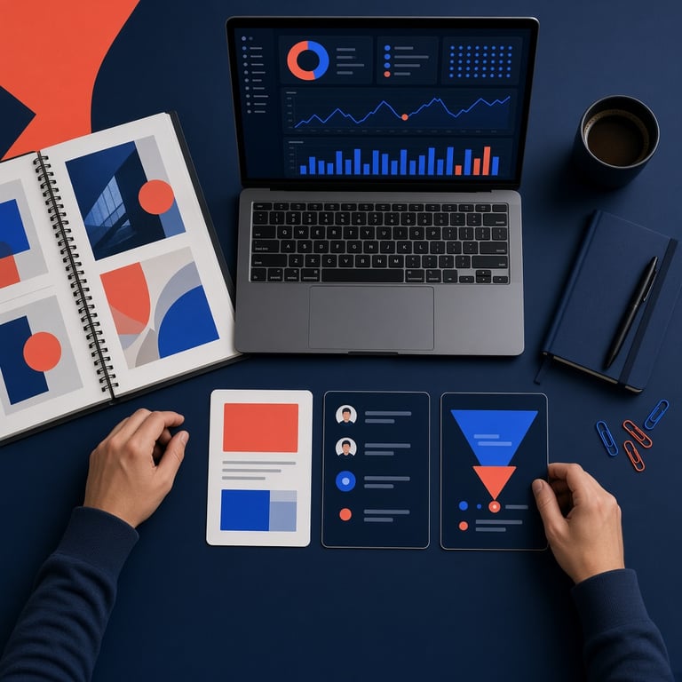 Marketeer die verschillende digitale marketingrollen en vaardigheden ordent op een groot planbord