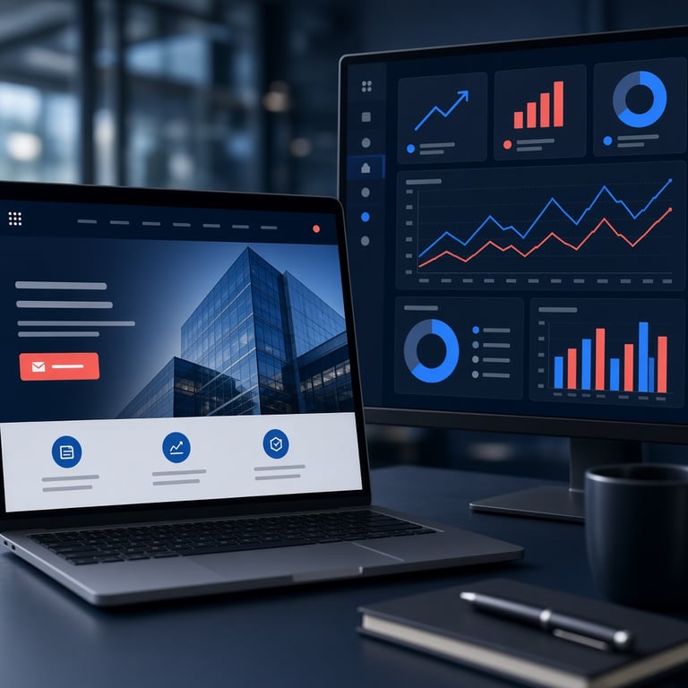 B2B-landingspagina met duidelijke call-to-action naast een overzicht van SEO- en SEA-resultaten
