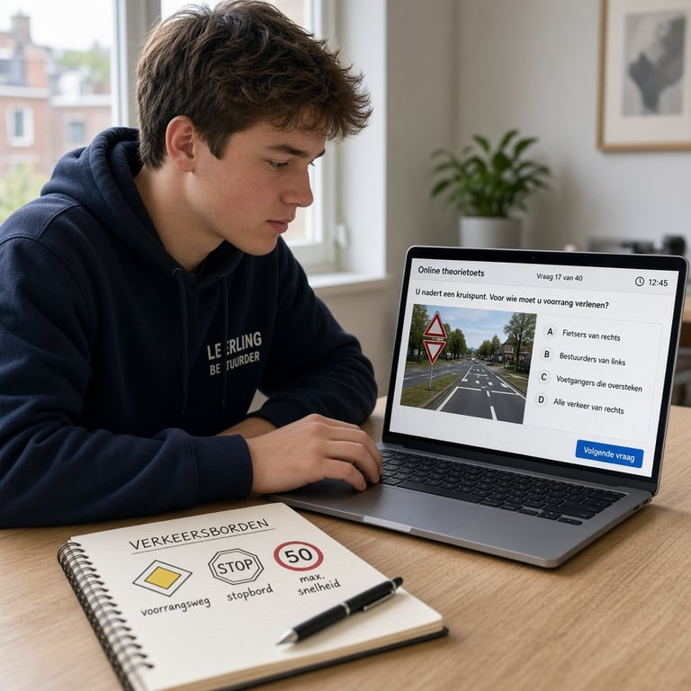 Kandidaat oefent thuis met een gratis oefentoets voor de autotheorie