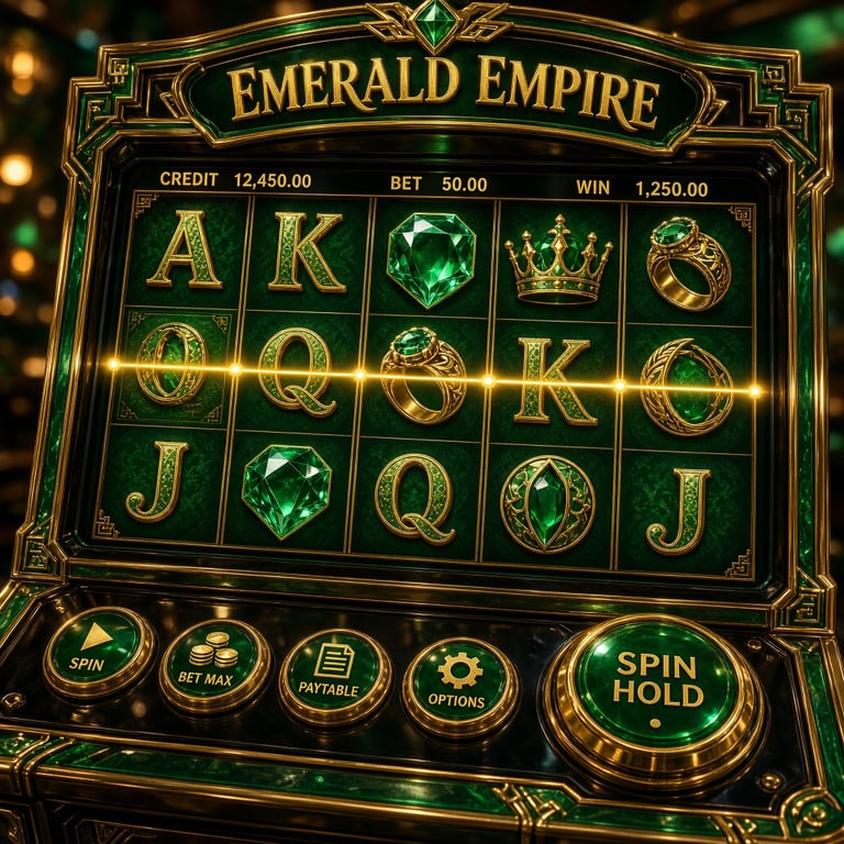 A polished casino game interface glowing in emerald and gold
