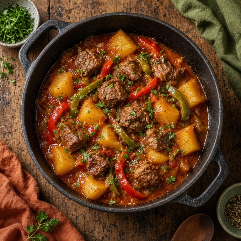 Goulash recept met rundvlees, paprika en aardappel