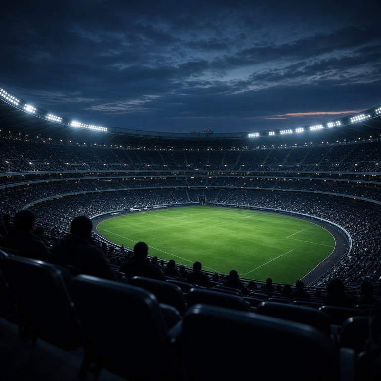 A stadium field under evening lights