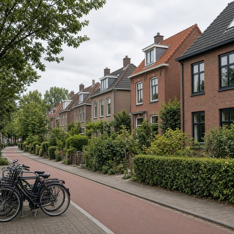 Straatbeeld met verschillende koopwoningen en groen in Apeldoorn