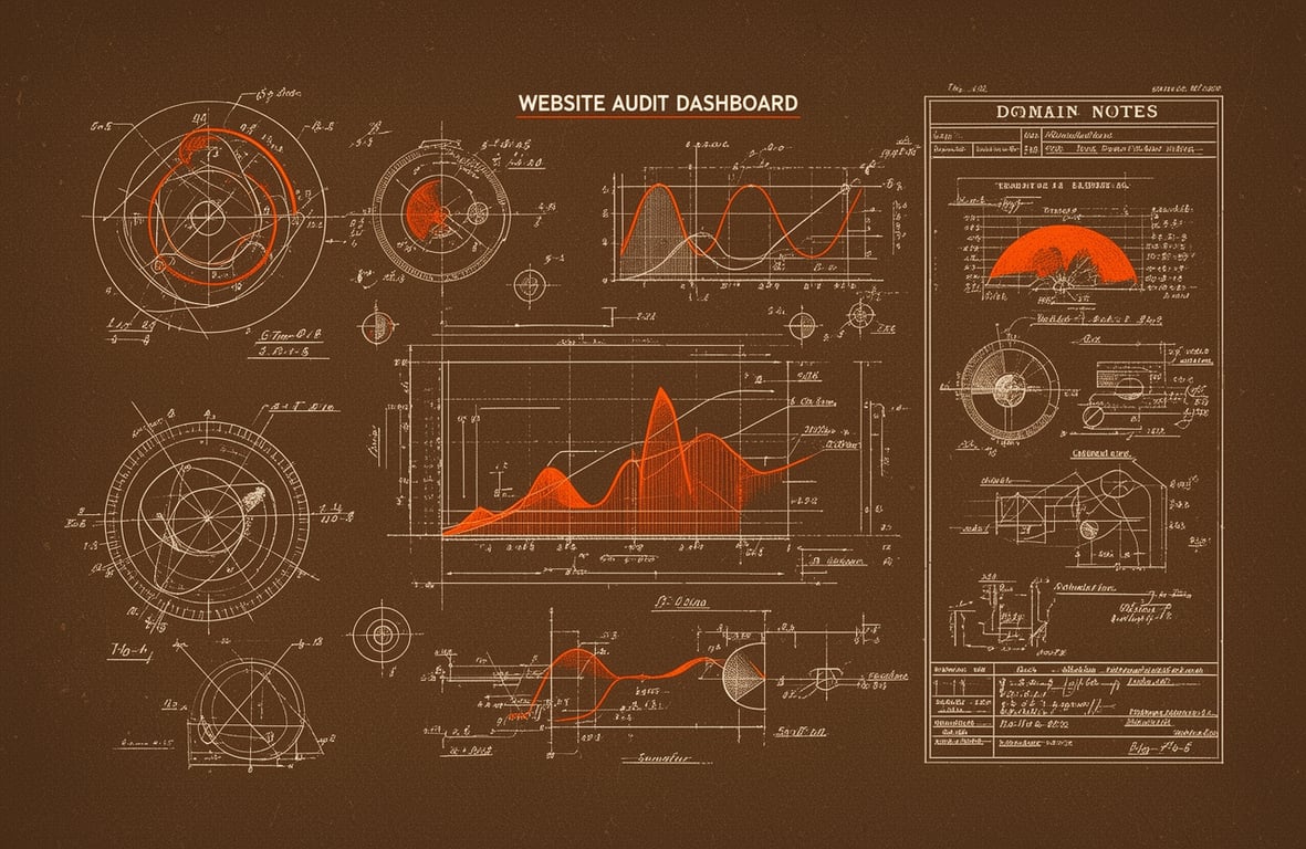 Website audit dashboard beside domain notes