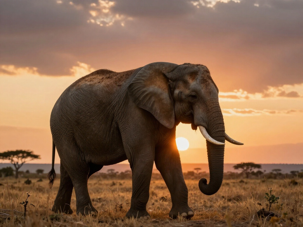 Elefante enfrente de un atardecer