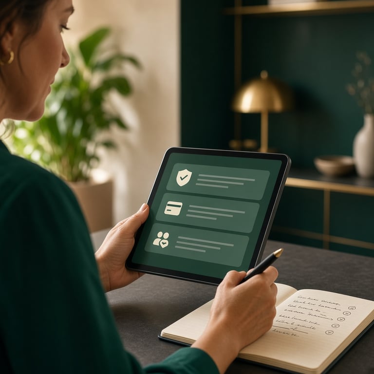 A close editorial scene of a person checking licensing, payment and safer-gambling information on a tablet beside notes about venue machine limits