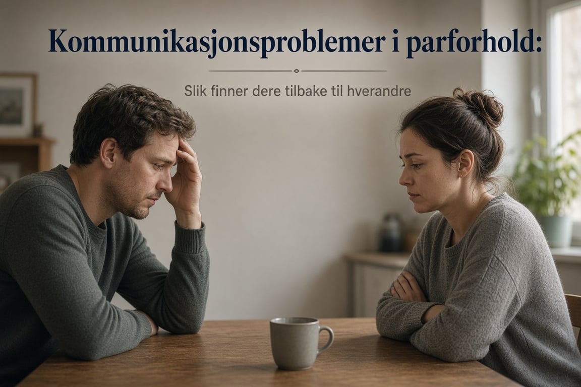 Par som snakker rolig sammen ved kjøkkenbordet