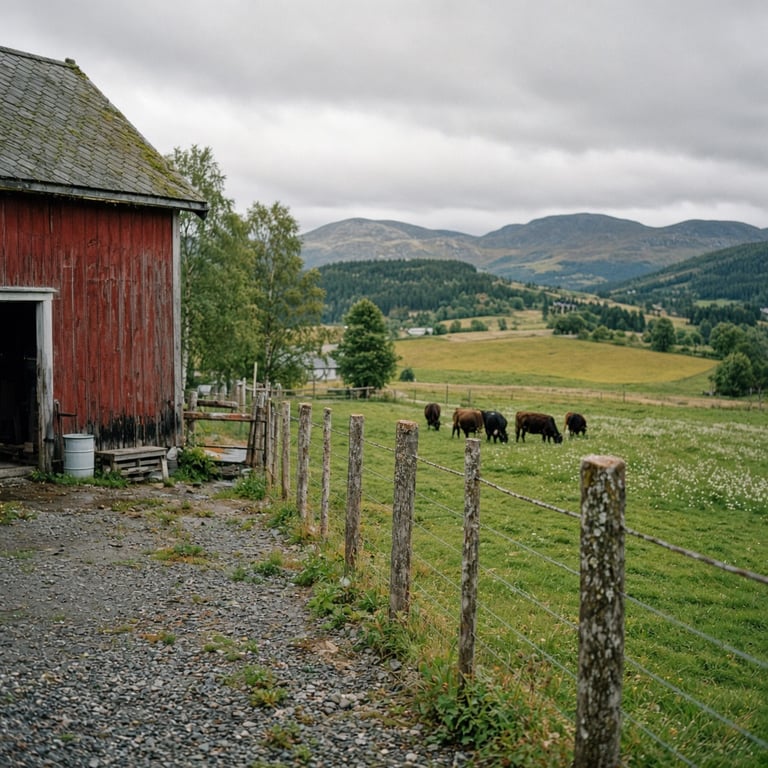 Gårdstun med beite og storfegjerde