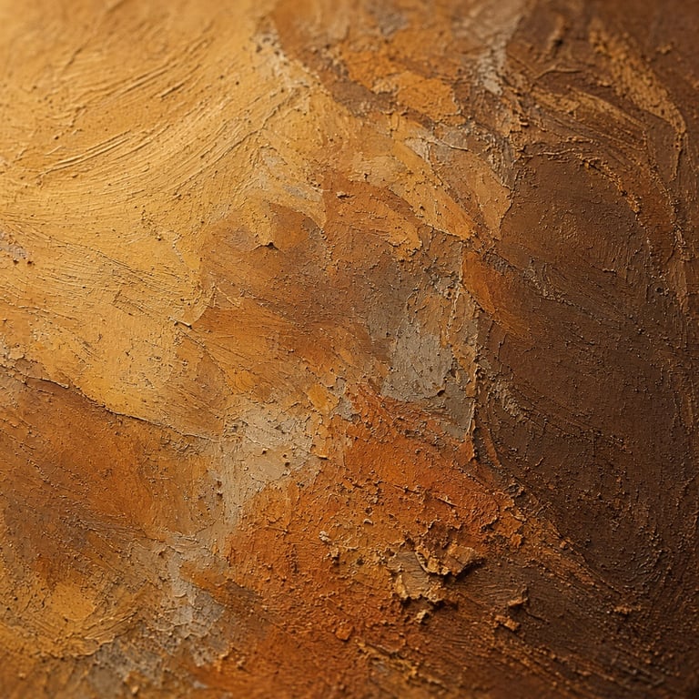 Detail van een origineel modern schilderij met aardetinten en zichtbare verflagen