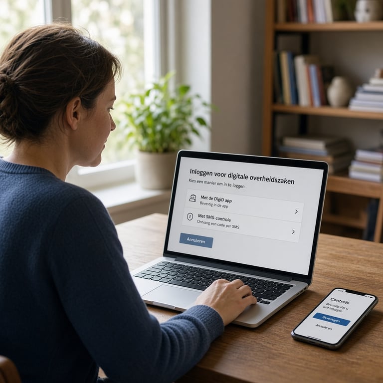 Persoon in Nederland die op een laptop veilig inlogt voor inburgeringszaken
