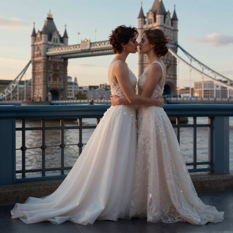 Julia und Eileen genießen künstlerische Hochzeitsfotografie für ihr lesbisches Paar in London