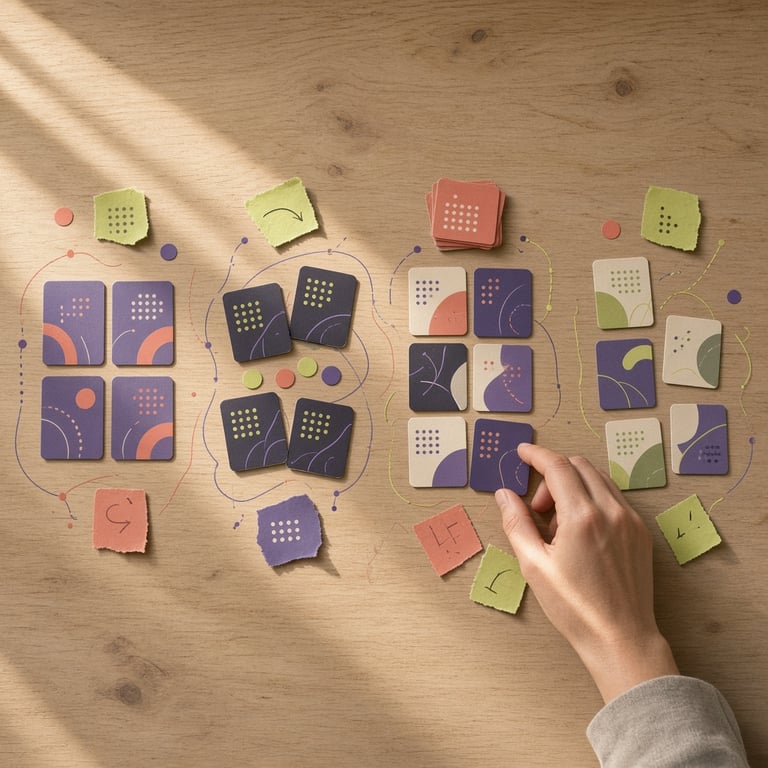 Een moderne kaarttafel met verschillende spelstijlen, kleurrijke kaarten en tactische notities