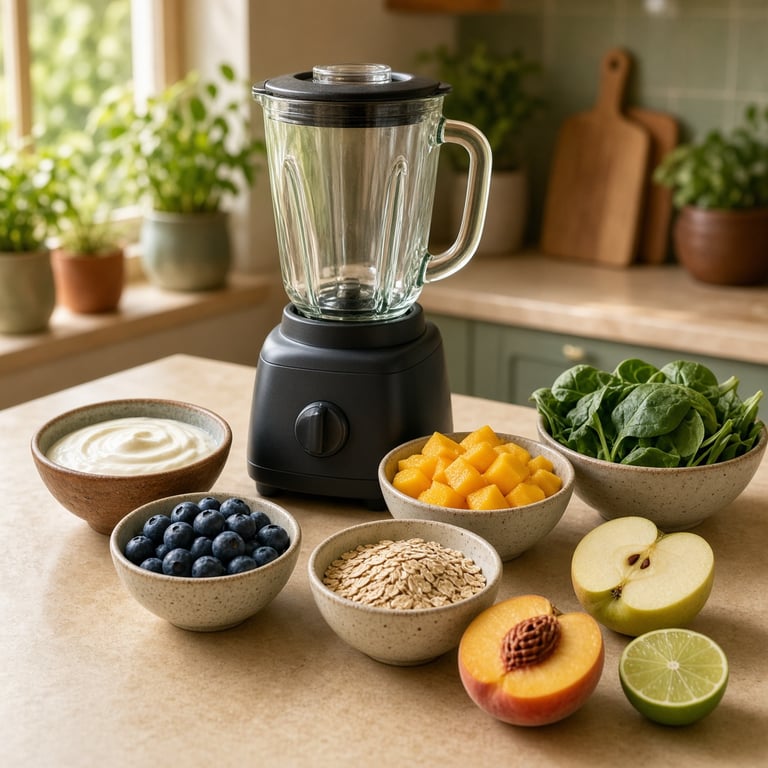 Fresh smoothie ingredients arranged for balanced recipes