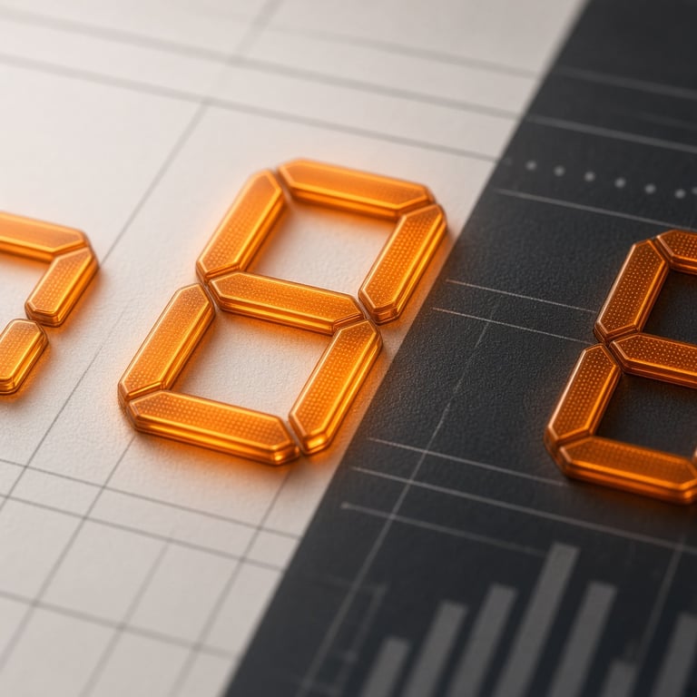Glowing orange numerals on a financial worksheet