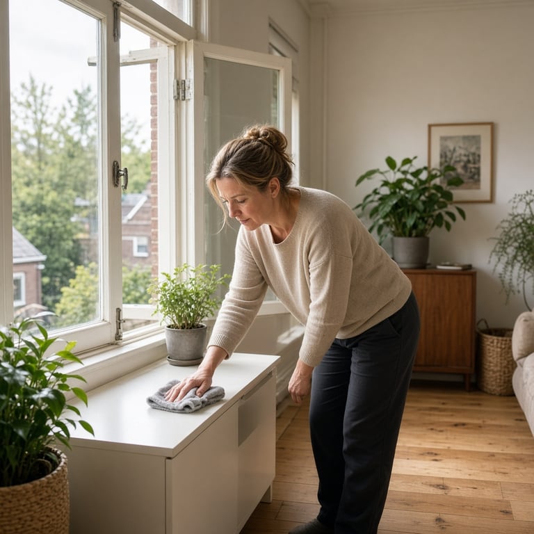 Lichte woonkamer in Apeldoorn die stap voor stap wordt schoongemaakt