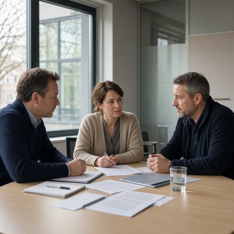 Professionals uit zorg, gemeente en veiligheid bespreken gezamenlijk een casus aan een vergadertafel