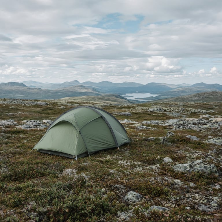 Telt på en rolig fjellplass med god avstand til hytter og ferdselsårer
