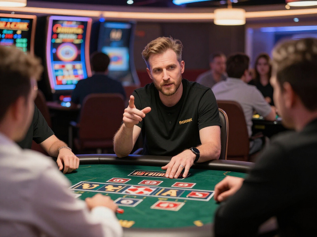 Team members discussing pokies strategies