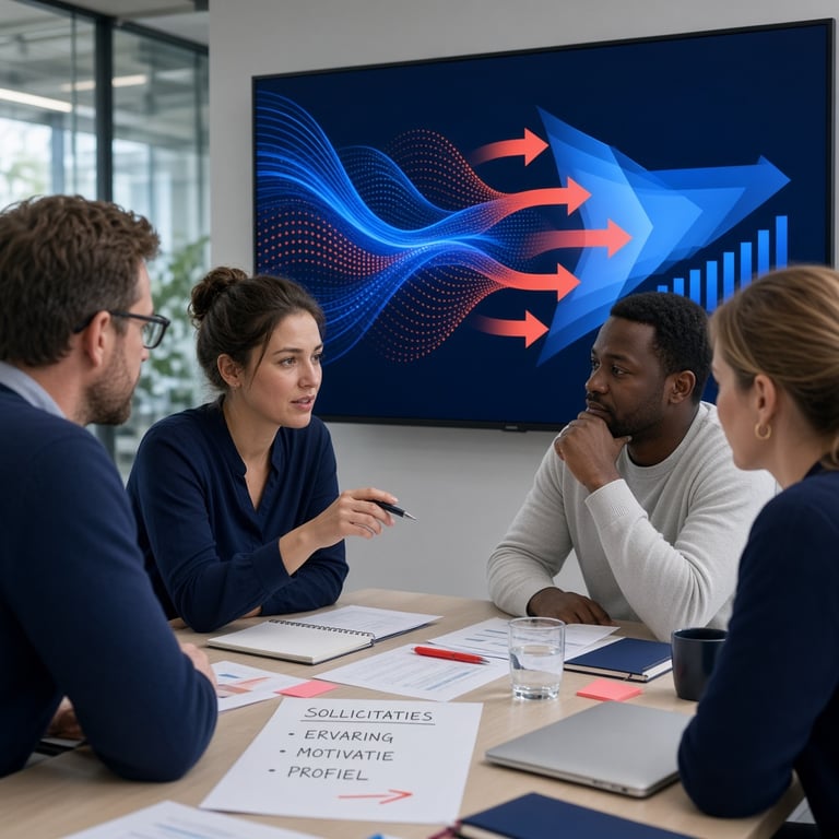 Marketingteam analyseert reacties en campagnegegevens voor een vacaturecampagne