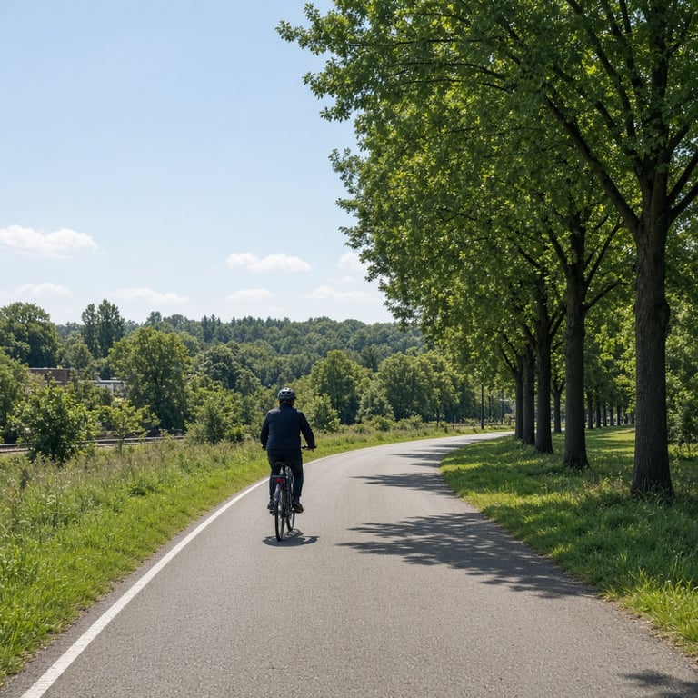 Groene stadsrand van Apeldoorn met een fietspad richting de Veluwe