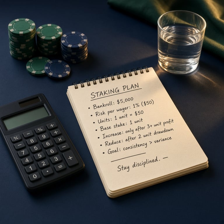 A calculator and handwritten bankroll plan
