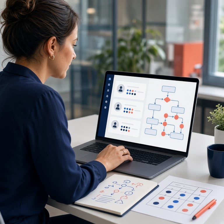Marketingstrateeg die segmenten en automatiseringen op een laptop controleert