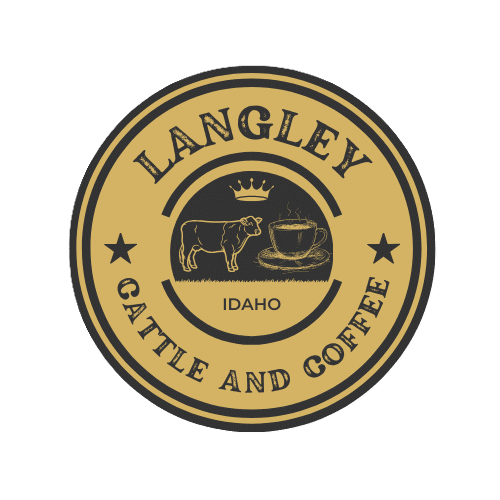 Langley Cattle and Coffee's logo with a cow and a cup of coffee