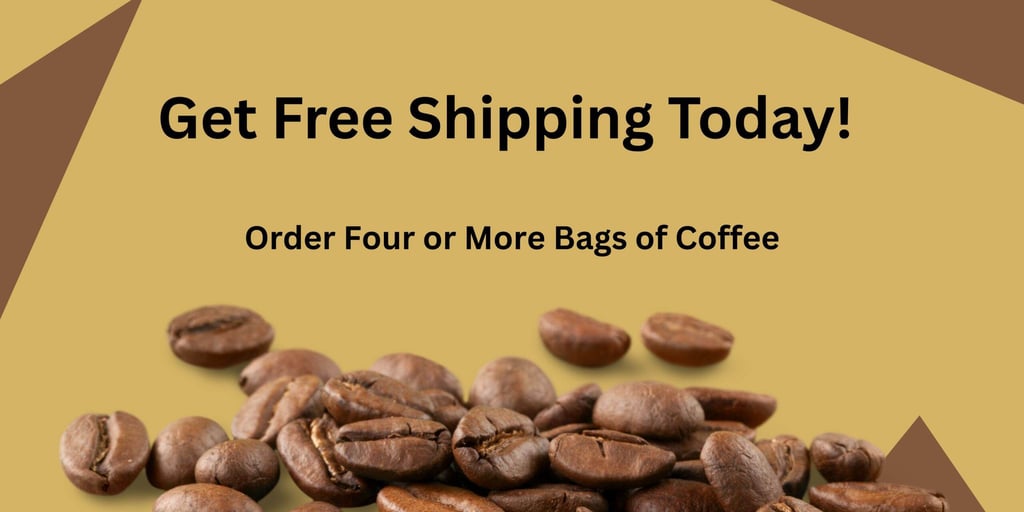 Cart 1 A banner for free shipping when you buy four or more bags of Langley Cattle and Coffee beans