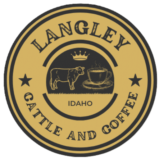 Langley Cattle and Coffee's logo with a cow and a cup of coffee