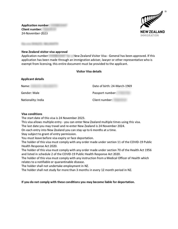 New Zealand e-visa sample