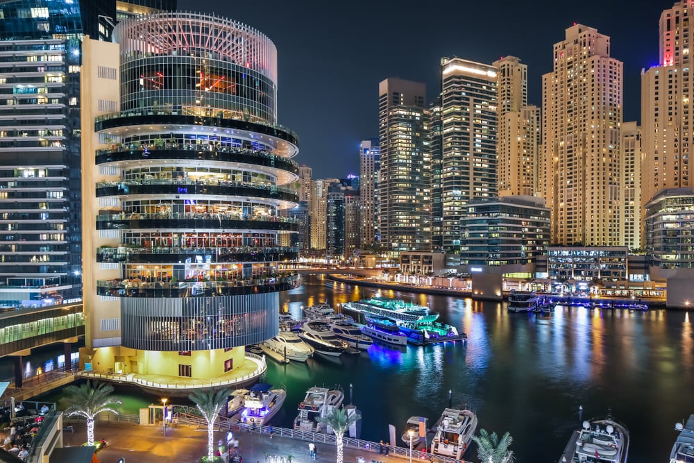 Pier 7, with its seven restaurants stacked vertically in Dubai Marina