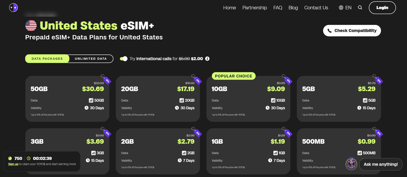 Global YO eSIM Plans for the USA