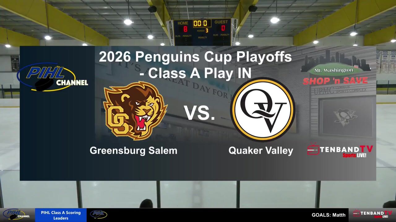 HIGHLIGHTS - Mon Feb 23 - Greensburg-Salem vs Quaker Valley  -  2026 Penguins Cup Playoff - Class A Play-in Round