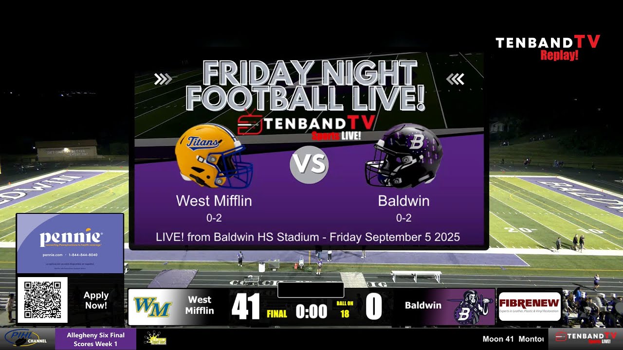HIGHLIGHTS - West Mifflin vs Baldwin - Friday Night Football LIVE! on TenbandTV - Sept 5 2025