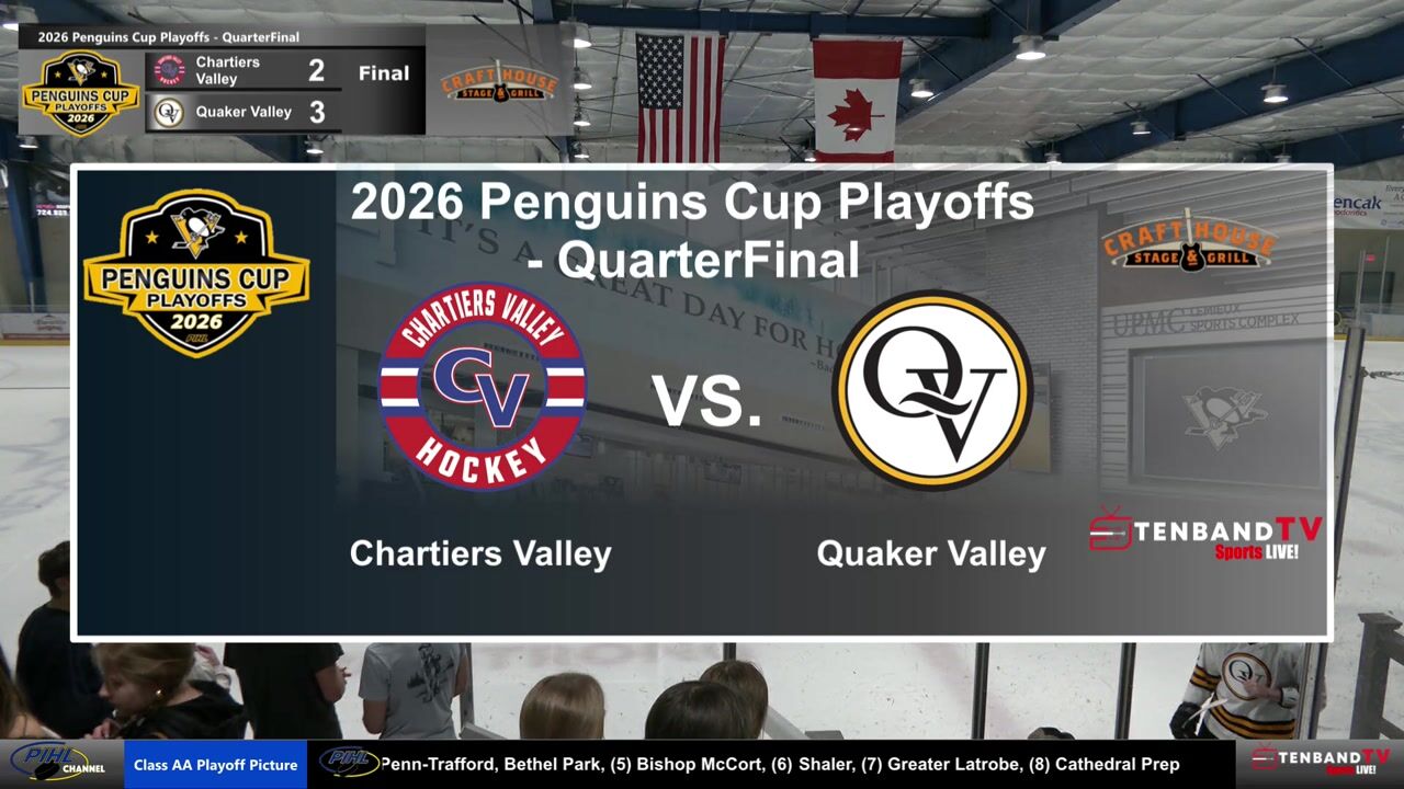 HIGHLIGHTS - Thursday Mar 5 - Chartiers Valley vs Quaker Valley  -  2026 Penguins Cup Playoff Quarterfinal