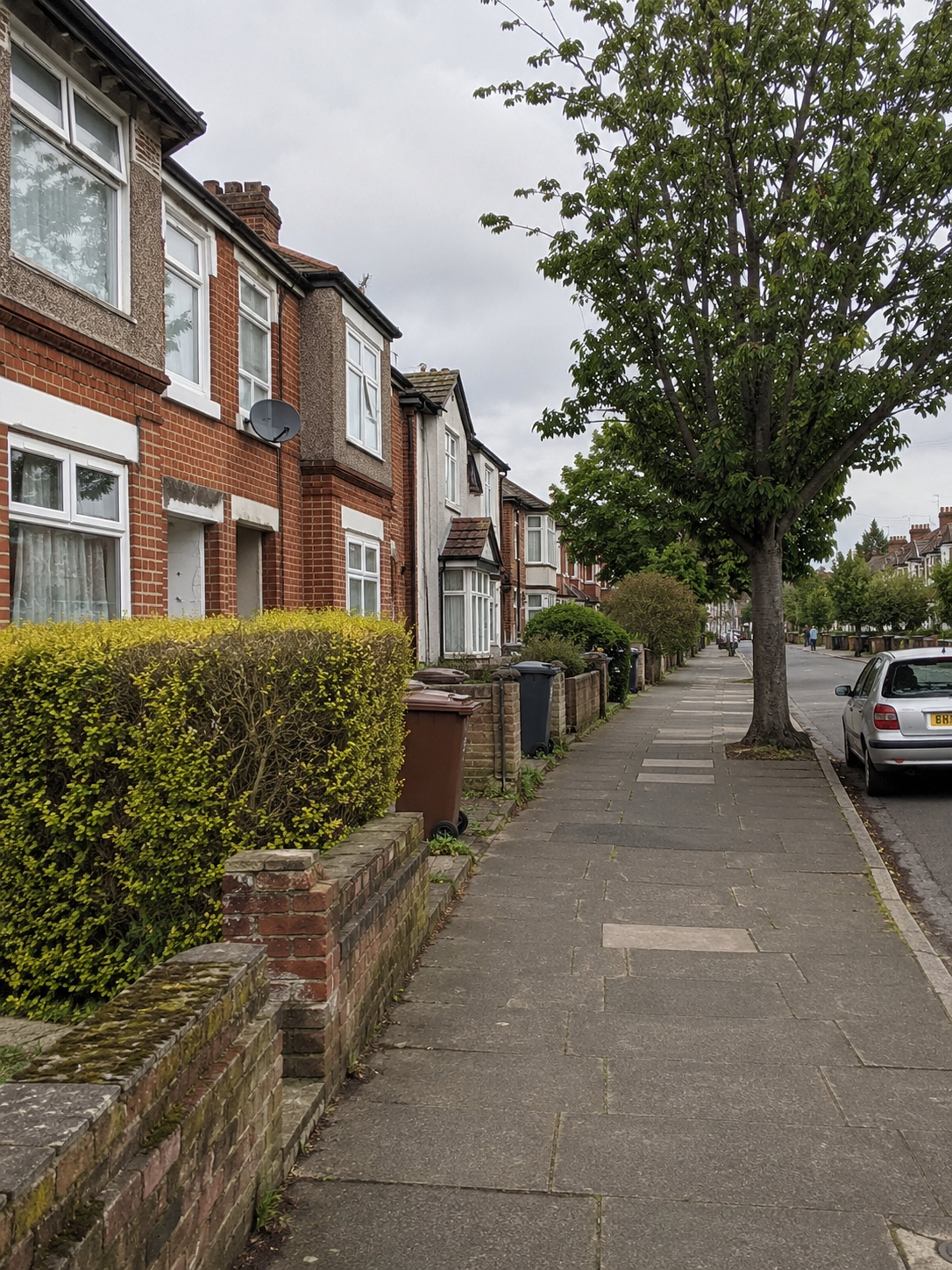A street of ordinary houses in the area actually covered, in daylight. No map, no pins.