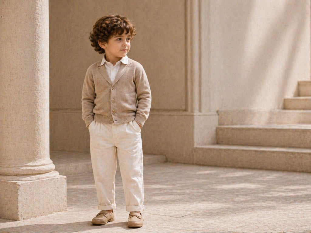 Cream cable-knit cardigan on a young boy
