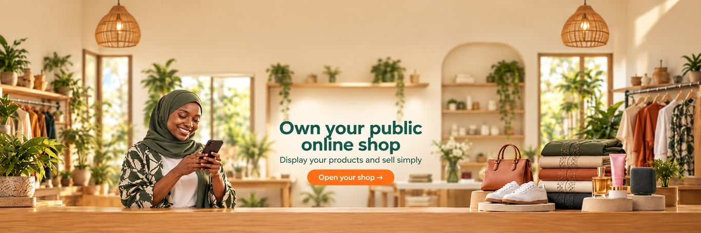 Own your public online shop. Display your products and sell simply.