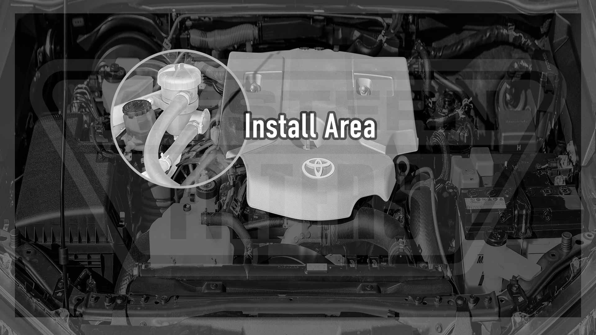 ProVent 200 Catch Can Kit installed in Toyota Hilux 48V engine bay (OS-PROV-54)