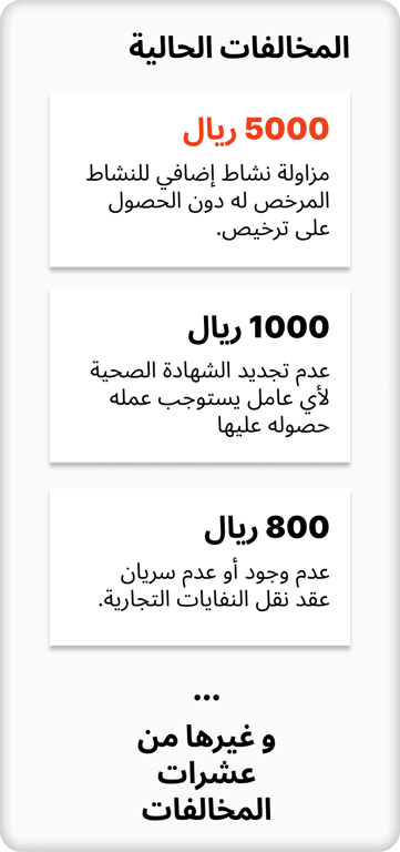 قائمة من المخالفات التي تتعلق بمنشأة معينة.
