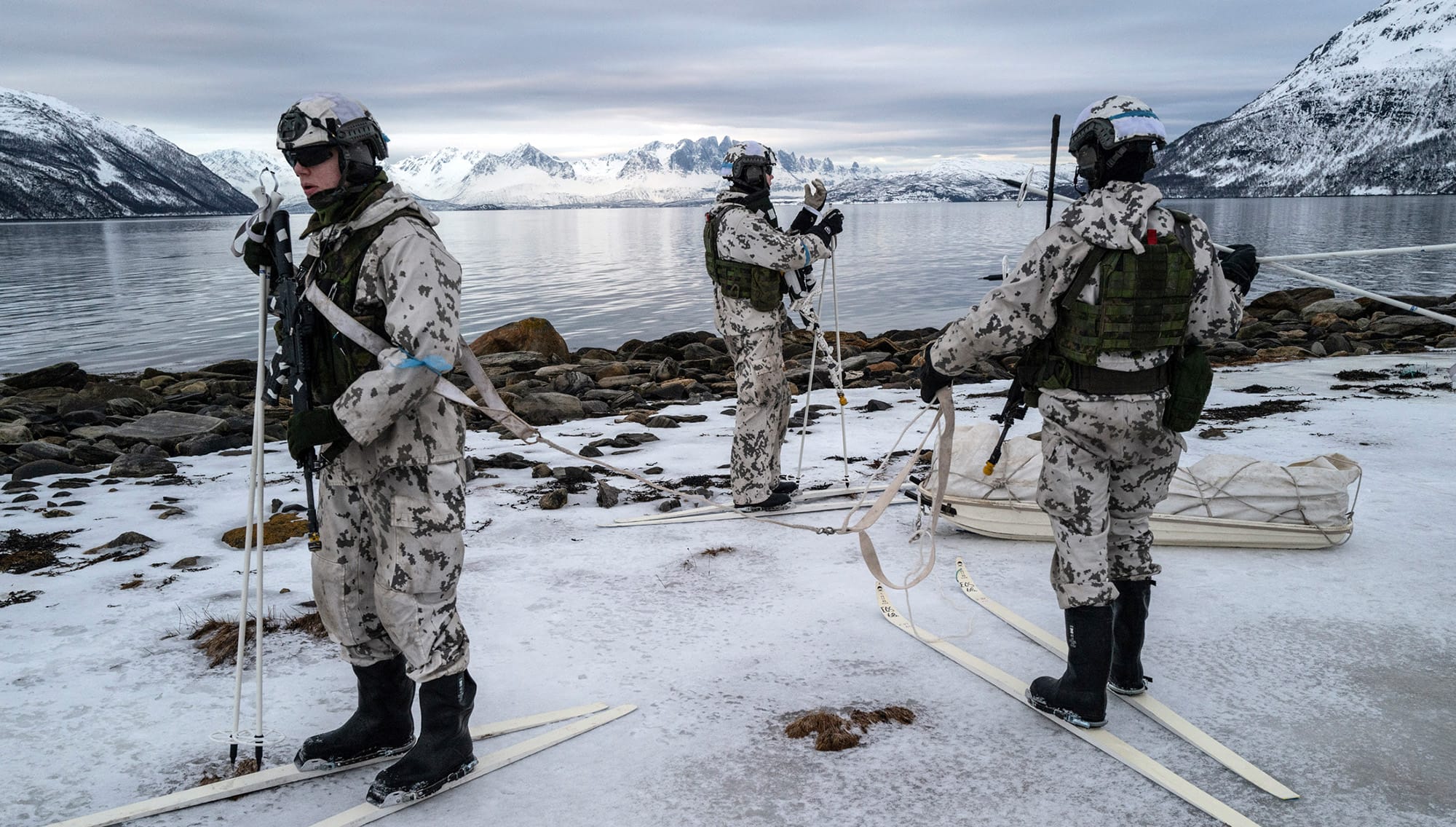 Finnish marines near Alta, Norway, during the Nordic Response exercise in March 2024
