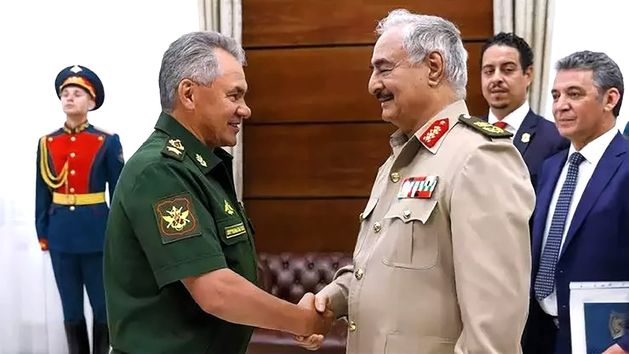 Khalifa Haftar with Russian Defense Minister Sergei Shoigu in Moscow, August 2017 