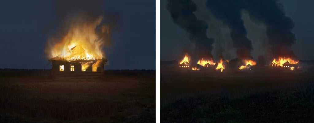 maisons en feu