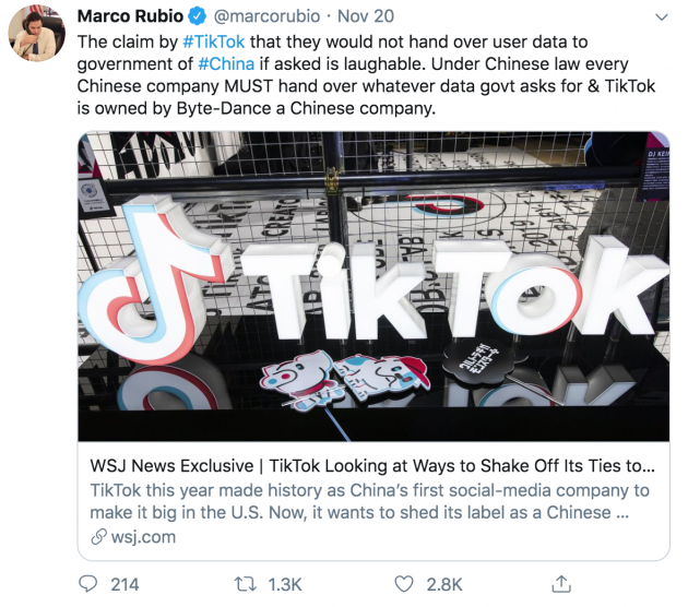 marco rubio tiktok bytedance china censorship data